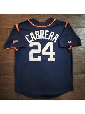 MLB Detroit Tigers Jersey Miguel Cabrera Sz L Navy Majestic
